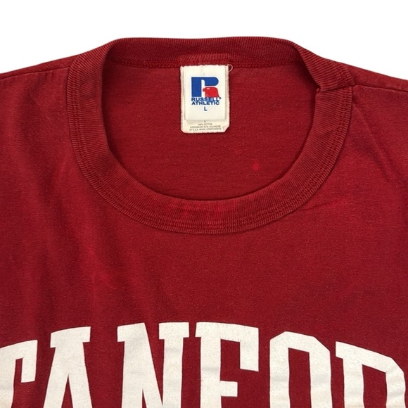 Vintage Russell Athletic Men’s Stanford Tee All Cotton Red White Spell Out Large - Picture 4 of 10